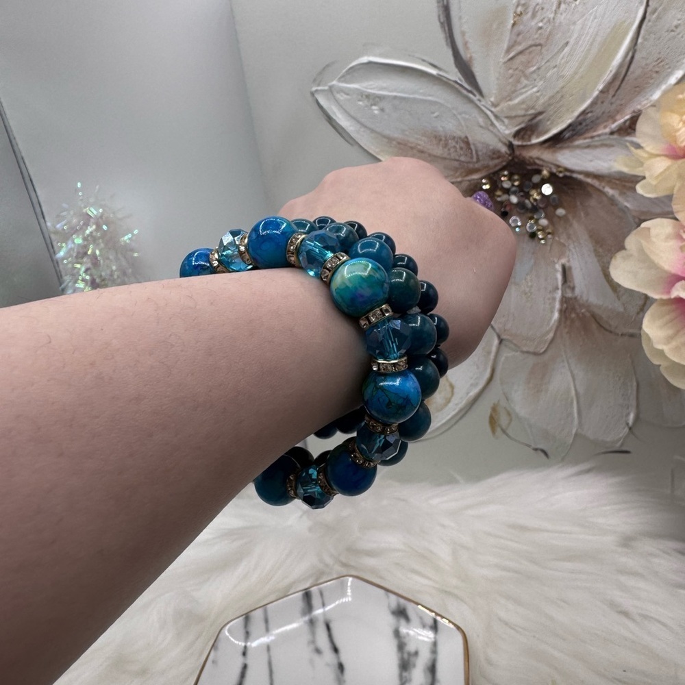 Triple Blue Beaded Bracelet Bundle - Picture 6 of 7